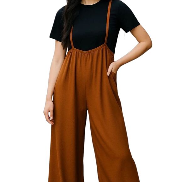 BUCKETLIST Pants - Bucketlist Wide Leg Solid Textured Suspender Pants size Medium R5104A bohemian